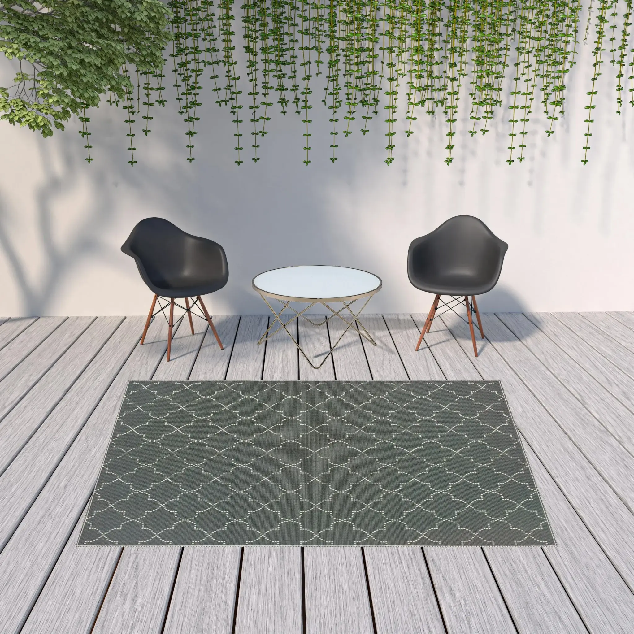7' X 10' Gray and Ivory Geometric Stain Resistant Indoor Outdoor Area Rug - Image 2