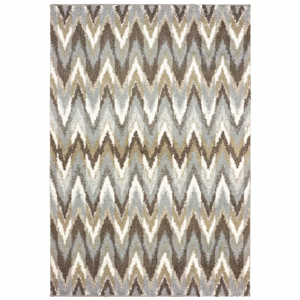 7' X 10' Gray And Taupe Ikat Pattern Area Rug - Image 2