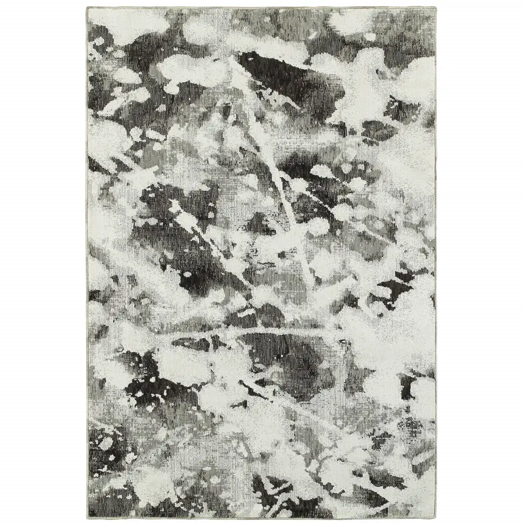 7' X 10' Gray and White Abstract Power Loom Area Rug - Image 2