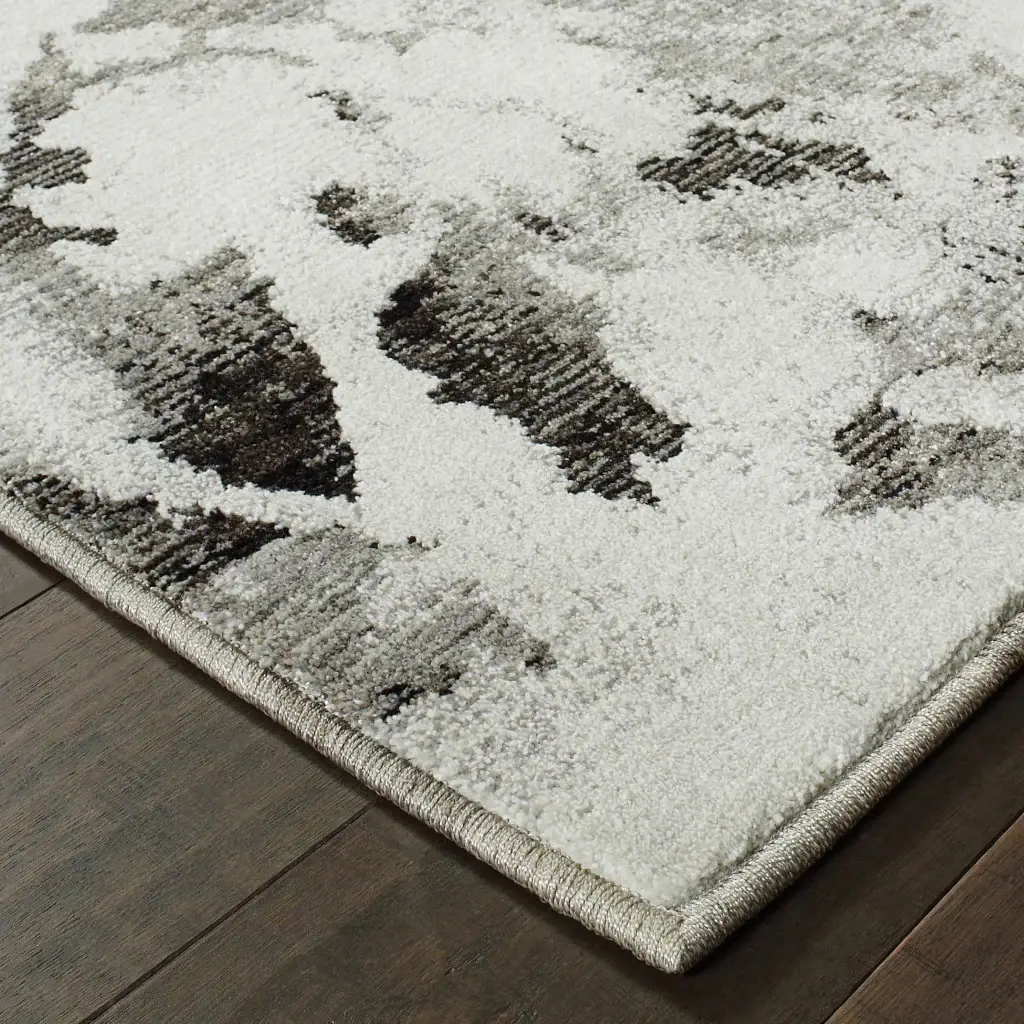 7' X 10' Gray and White Abstract Power Loom Area Rug - Image 4