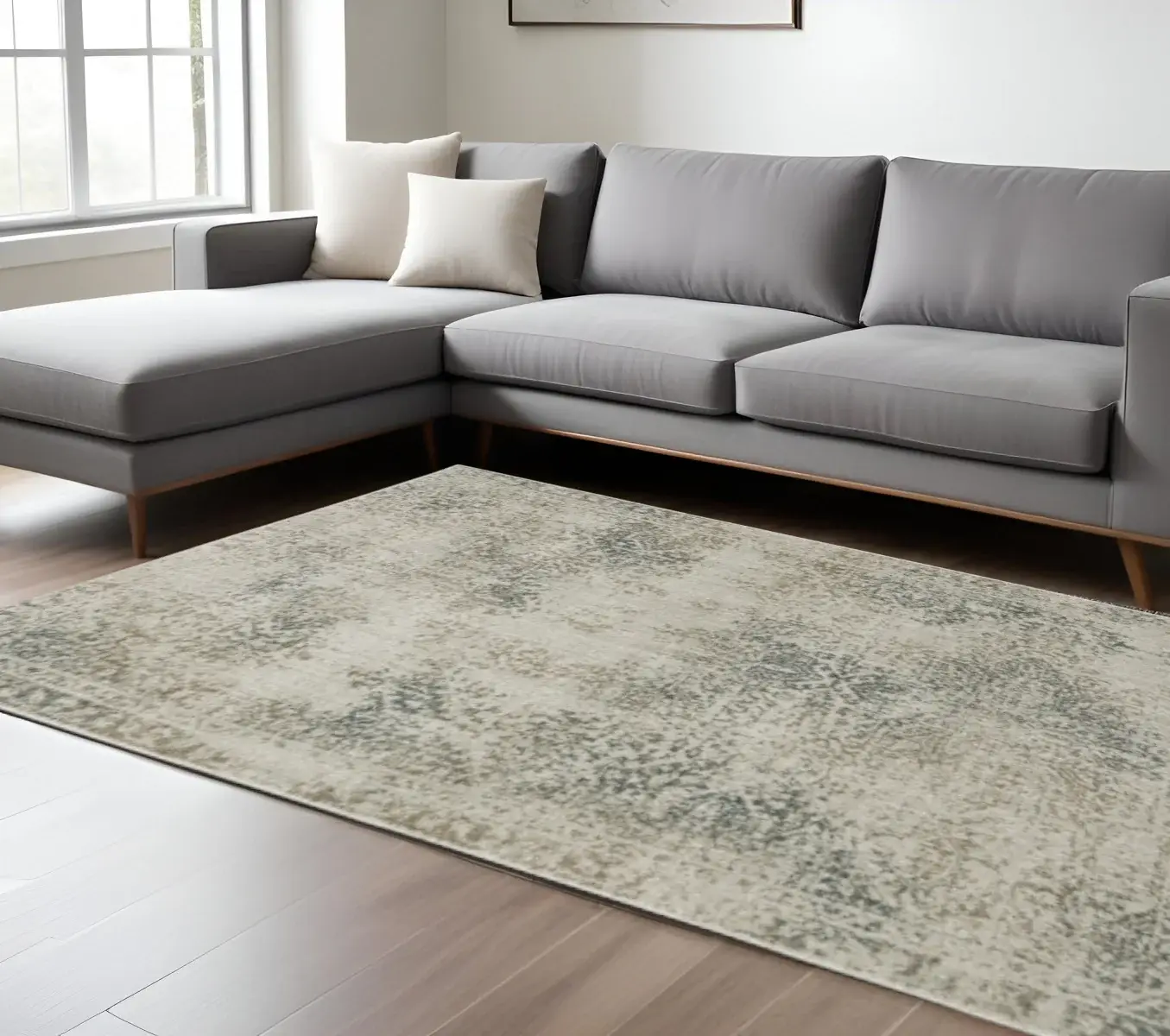 7' X 10' Gray Oriental Power Loom Area Rug