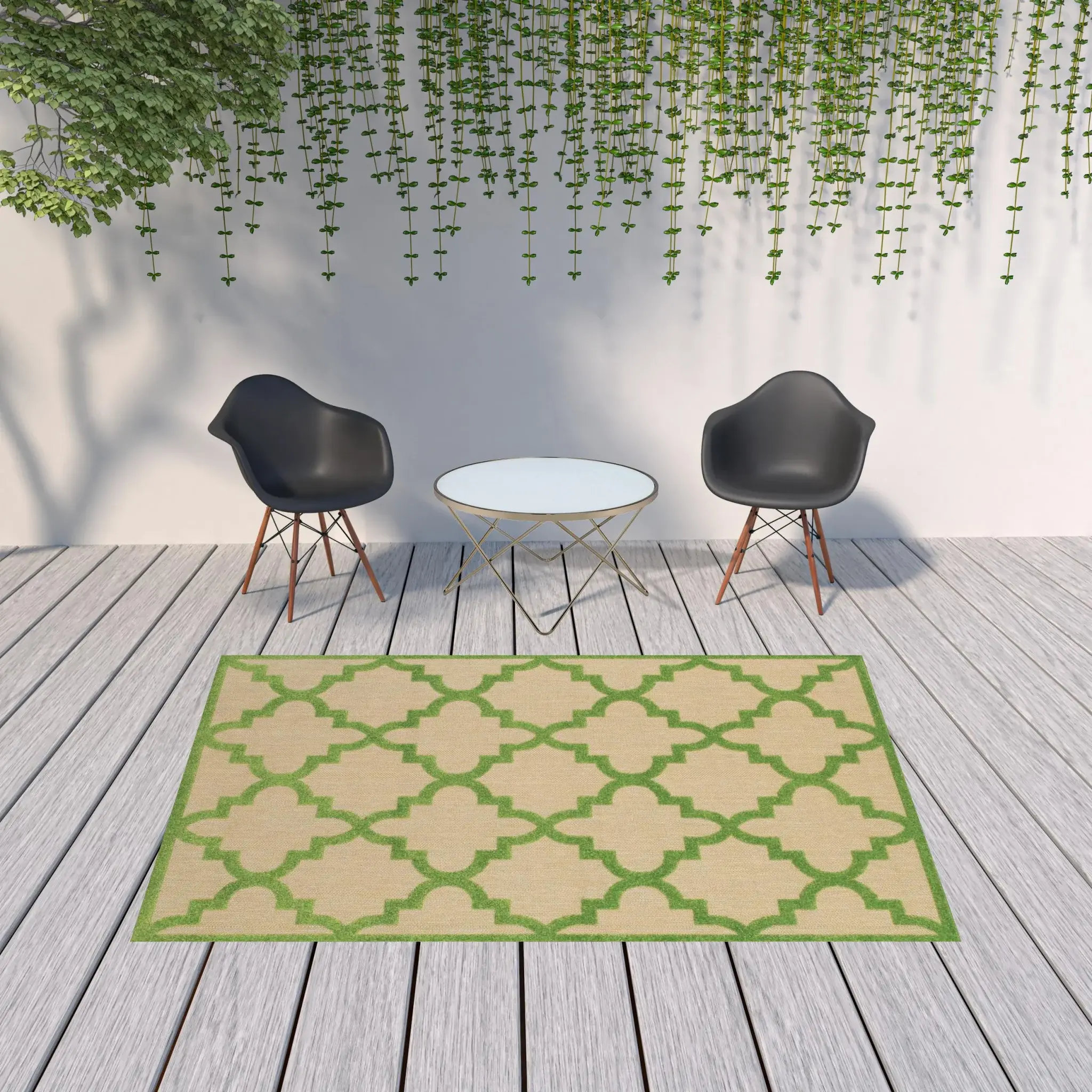 7' X 10' Green Geometric Stain Resistant Indoor Outdoor Area Rug - Image 2