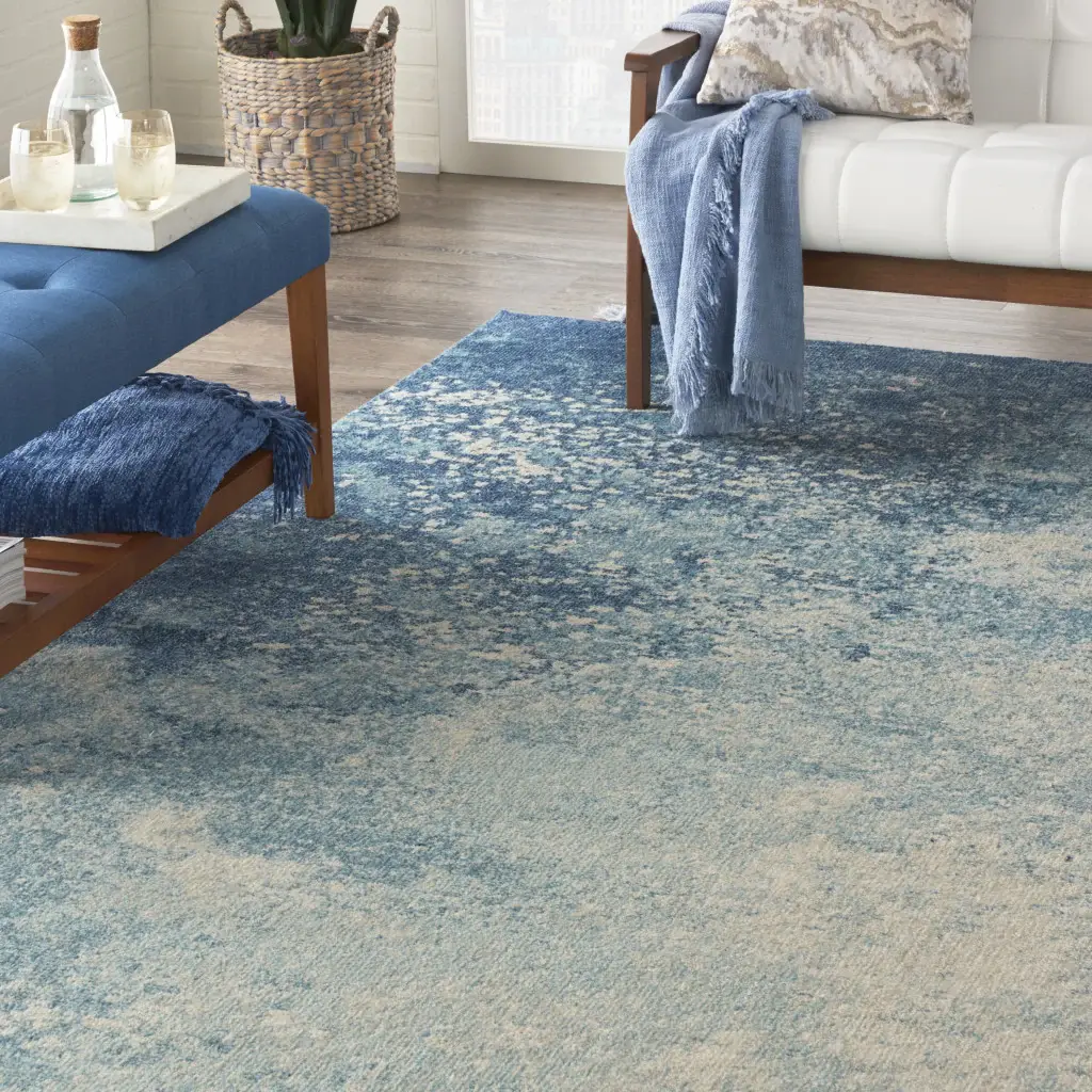 7' X 10' Ivory And Blue Abstract Power Loom Area Rug - Image 7