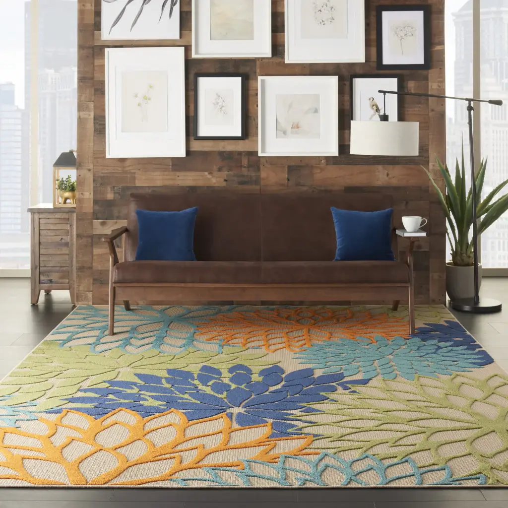 7' X 10' Ivory And Blue Floral Indoor Outdoor Area Rug - Image 6