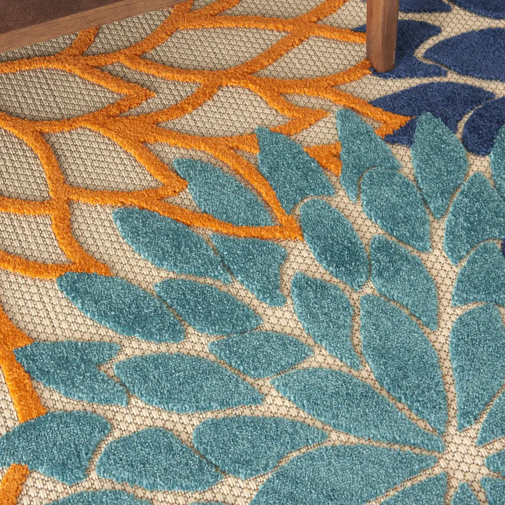 7' X 10' Ivory And Blue Floral Indoor Outdoor Area Rug - Image 7