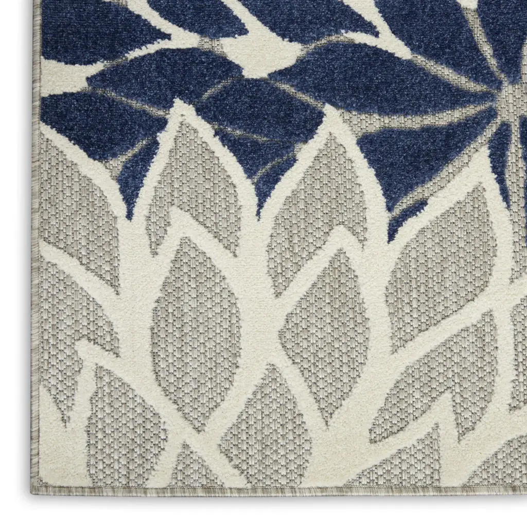 7' X 10' Ivory And Blue Floral Indoor Outdoor Area Rug - Image 5