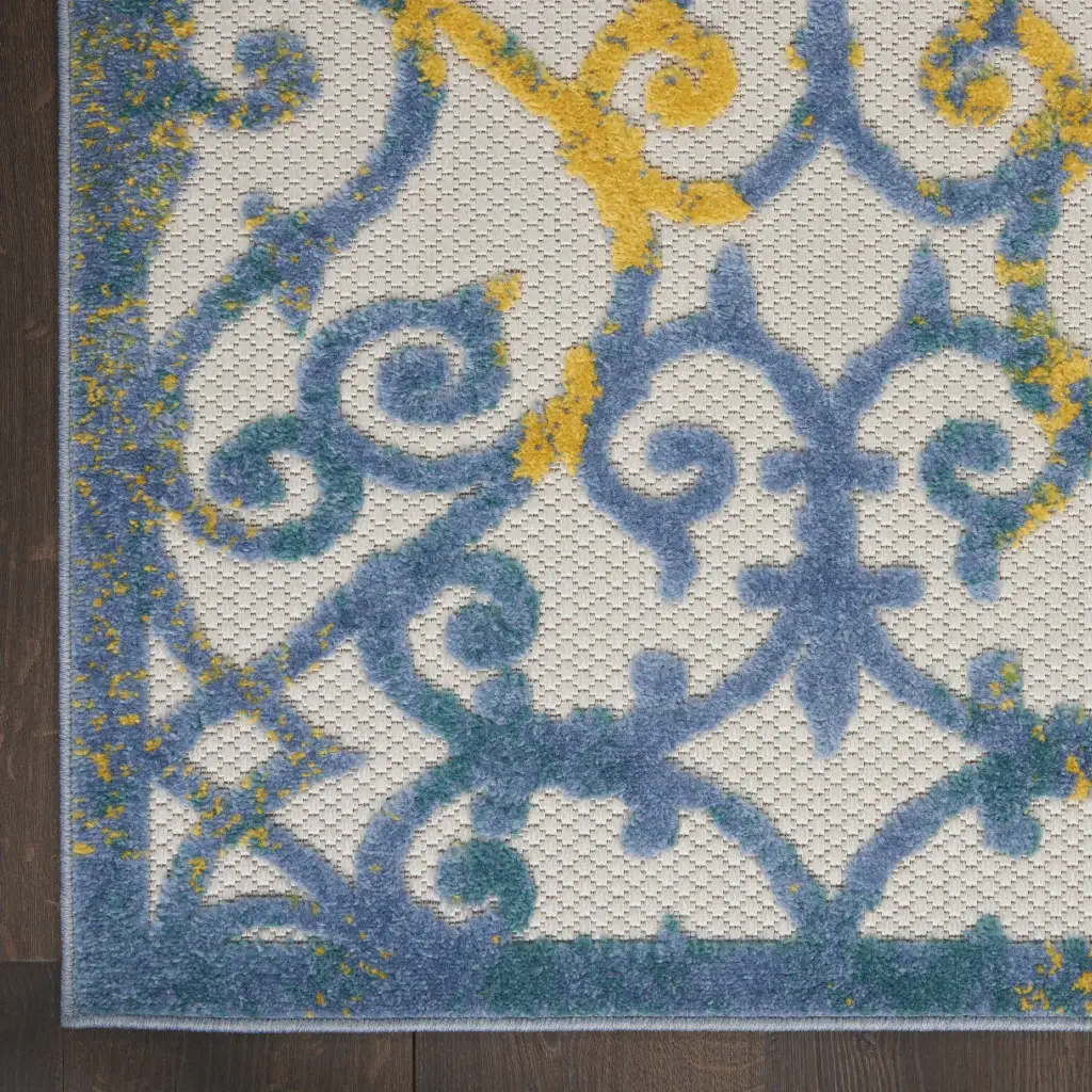7' X 10' Ivory And Blue Floral Indoor Outdoor Area Rug - Image 2