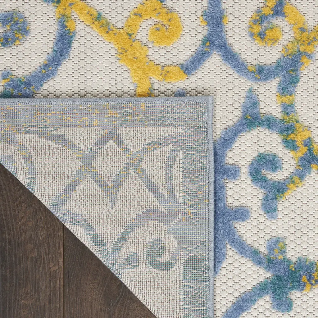 7' X 10' Ivory And Blue Floral Indoor Outdoor Area Rug - Image 4