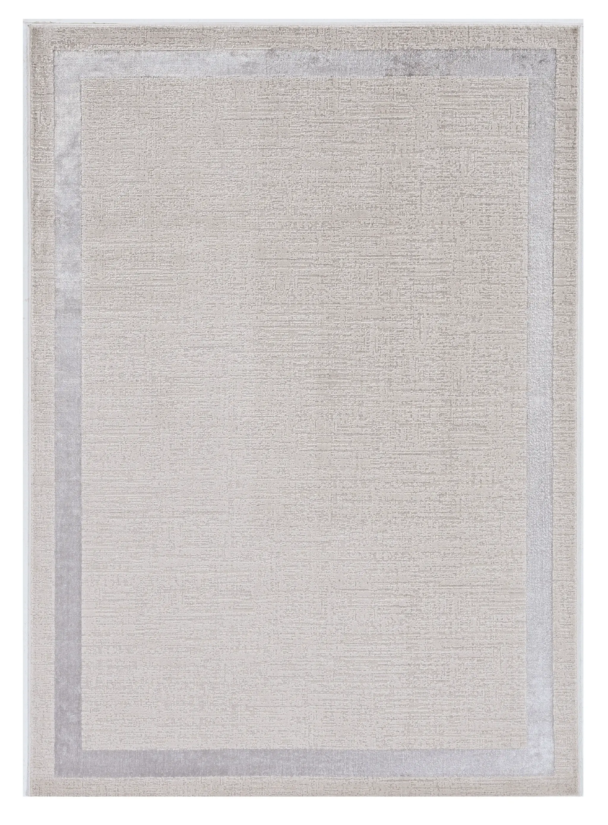 7' X 10' Ivory Silver Machine Woven Bordered Indoor Area Rug - Image 2
