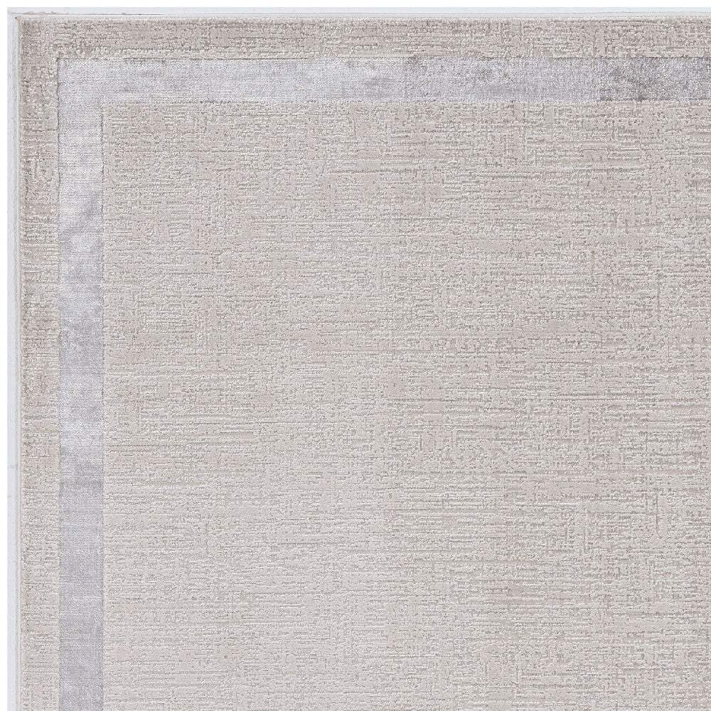 7' X 10' Ivory Silver Machine Woven Bordered Indoor Area Rug - Image 4
