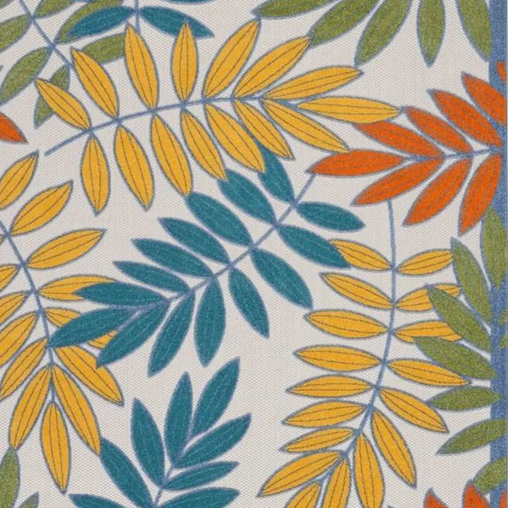 7' X 10' Ivory Teal And Gold Floral Non Skid Indoor Outdoor Area Rug - Image 3