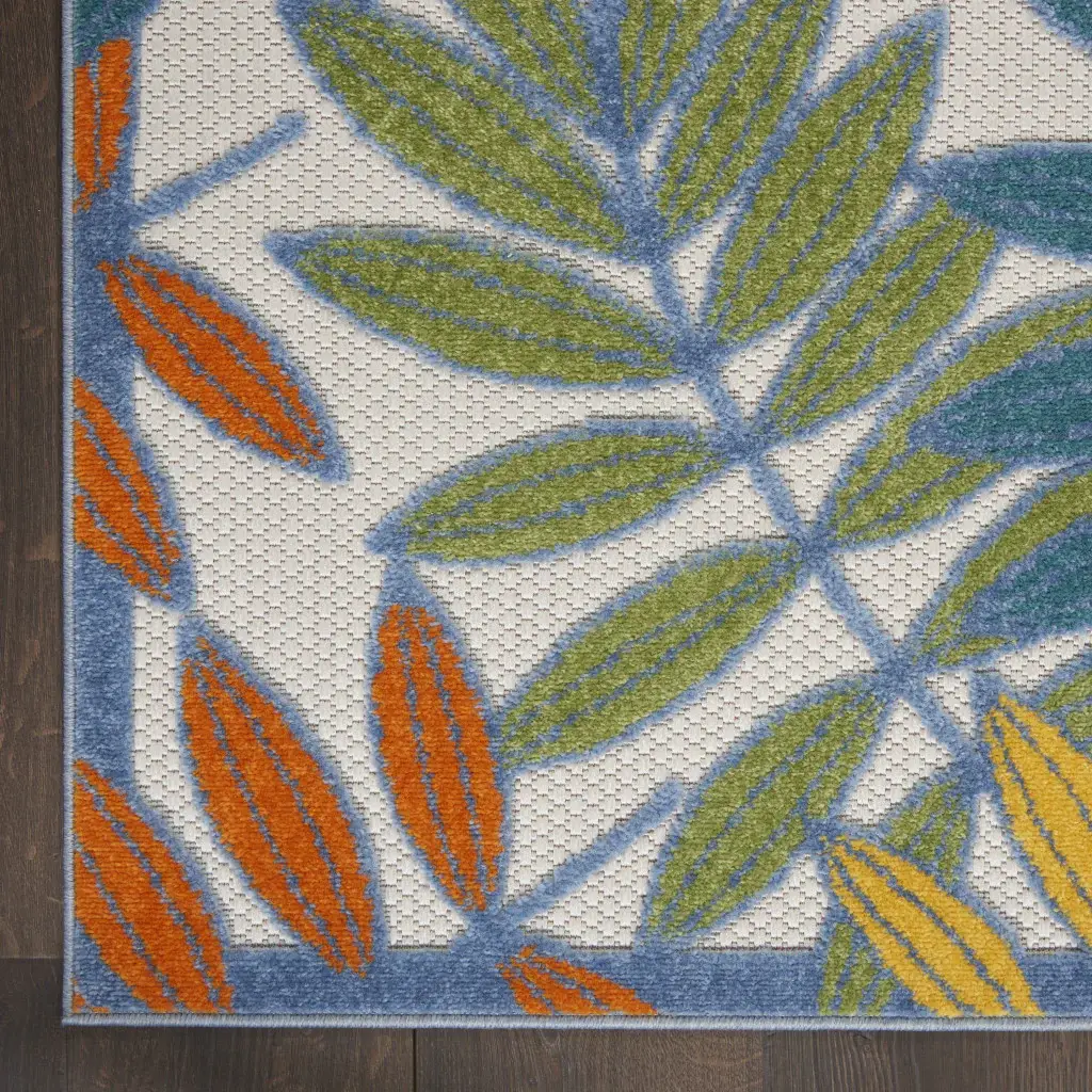 7' X 10' Ivory Teal And Gold Floral Non Skid Indoor Outdoor Area Rug - Image 4