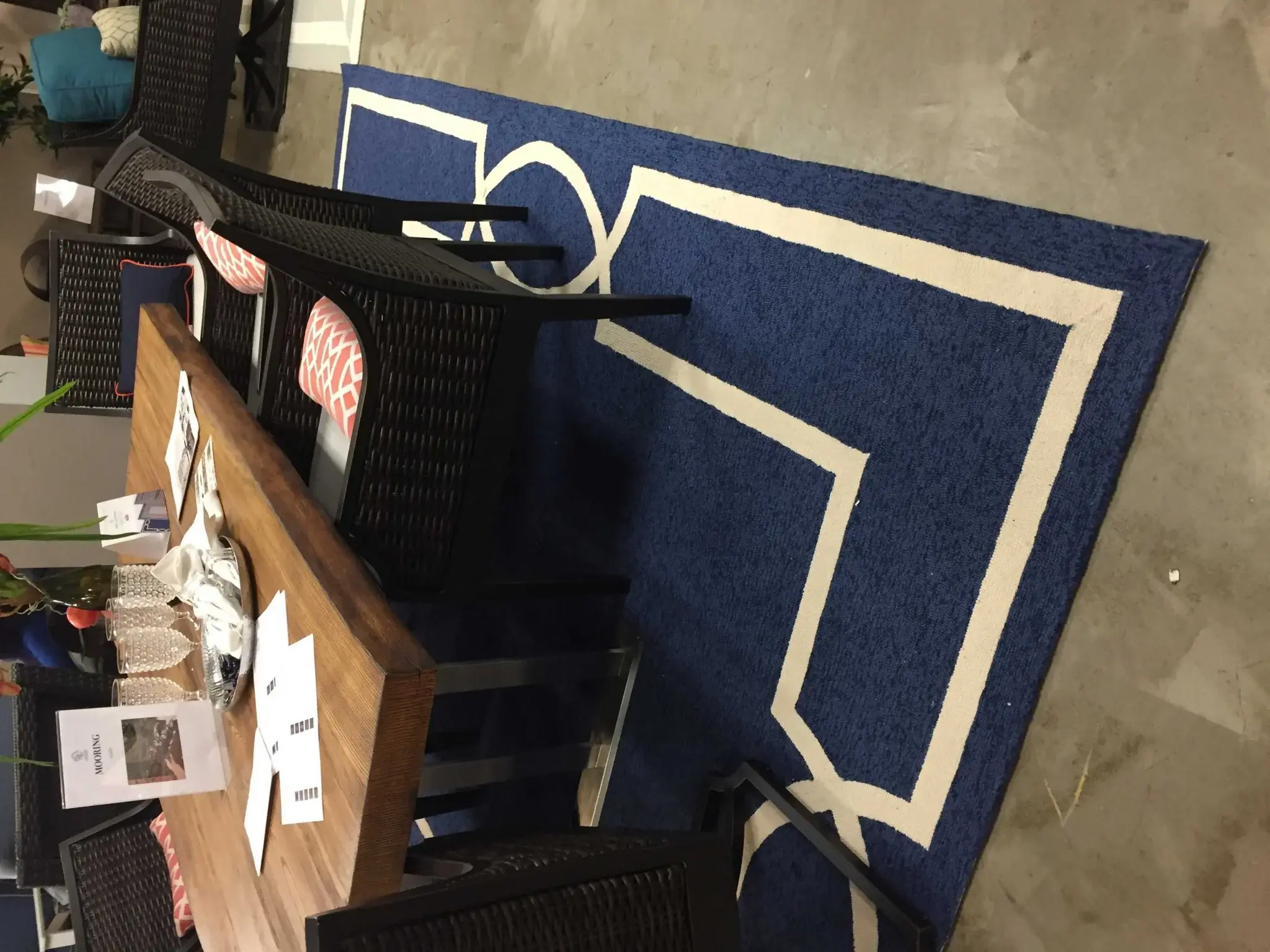 7' X 10' Navy and Ivory Geometric Hand Hooked Area Rug - Image 7