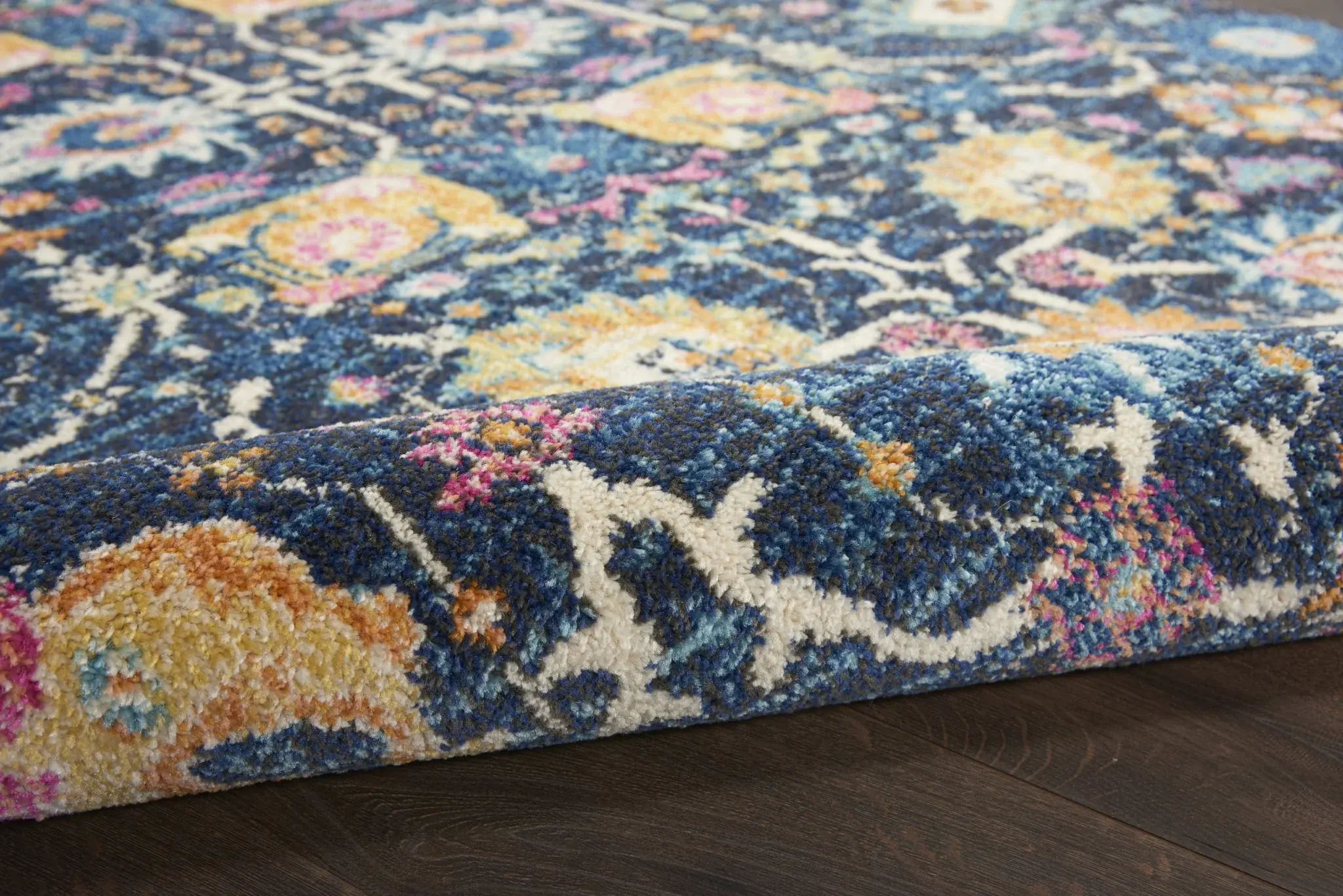 7' X 10' Navy Blue Floral Power Loom Area Rug - Image 5