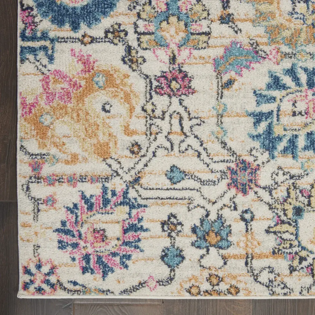 7' X 10' Orange And Ivory Floral Power Loom Area Rug - Image 2