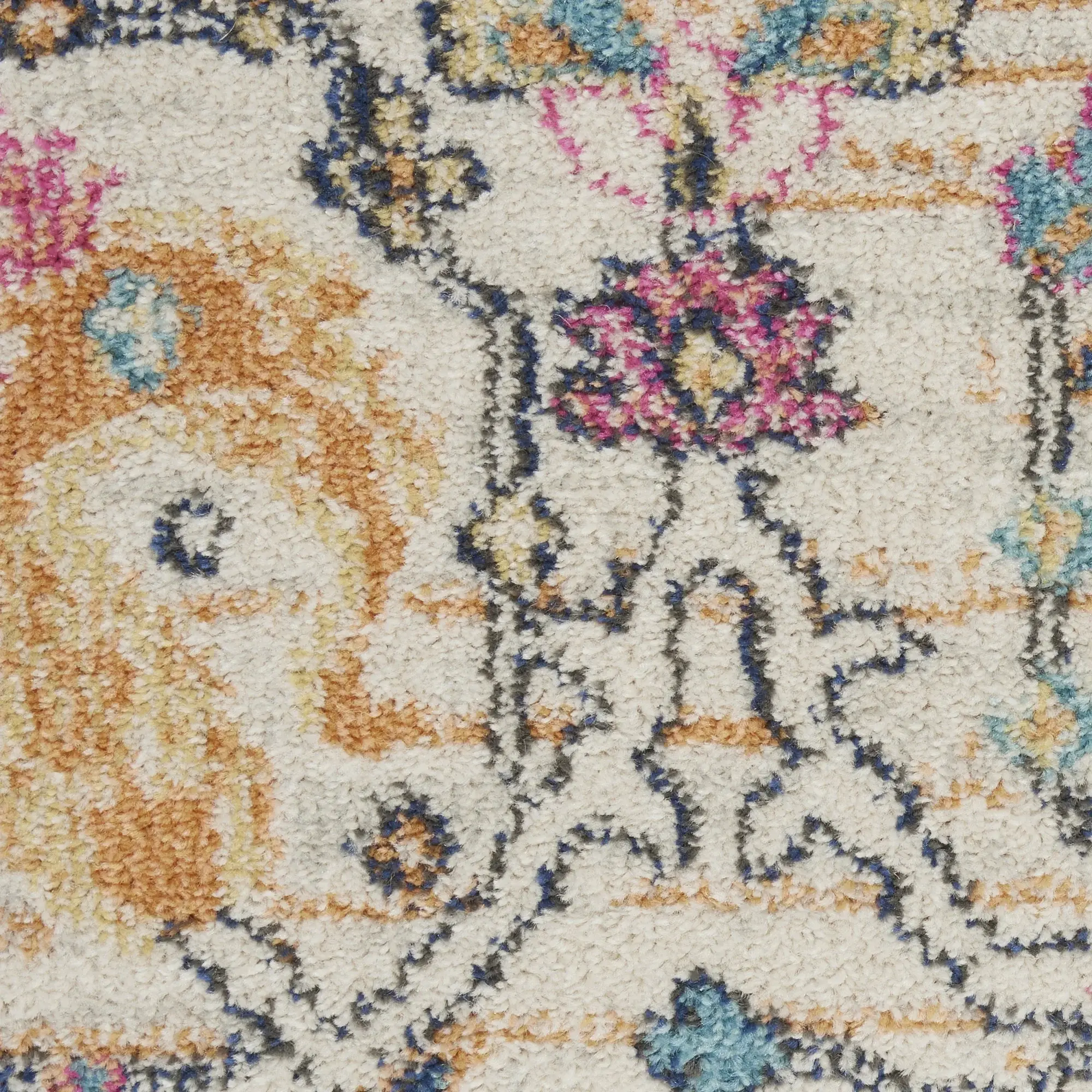 7' X 10' Orange And Ivory Floral Power Loom Area Rug - Image 3