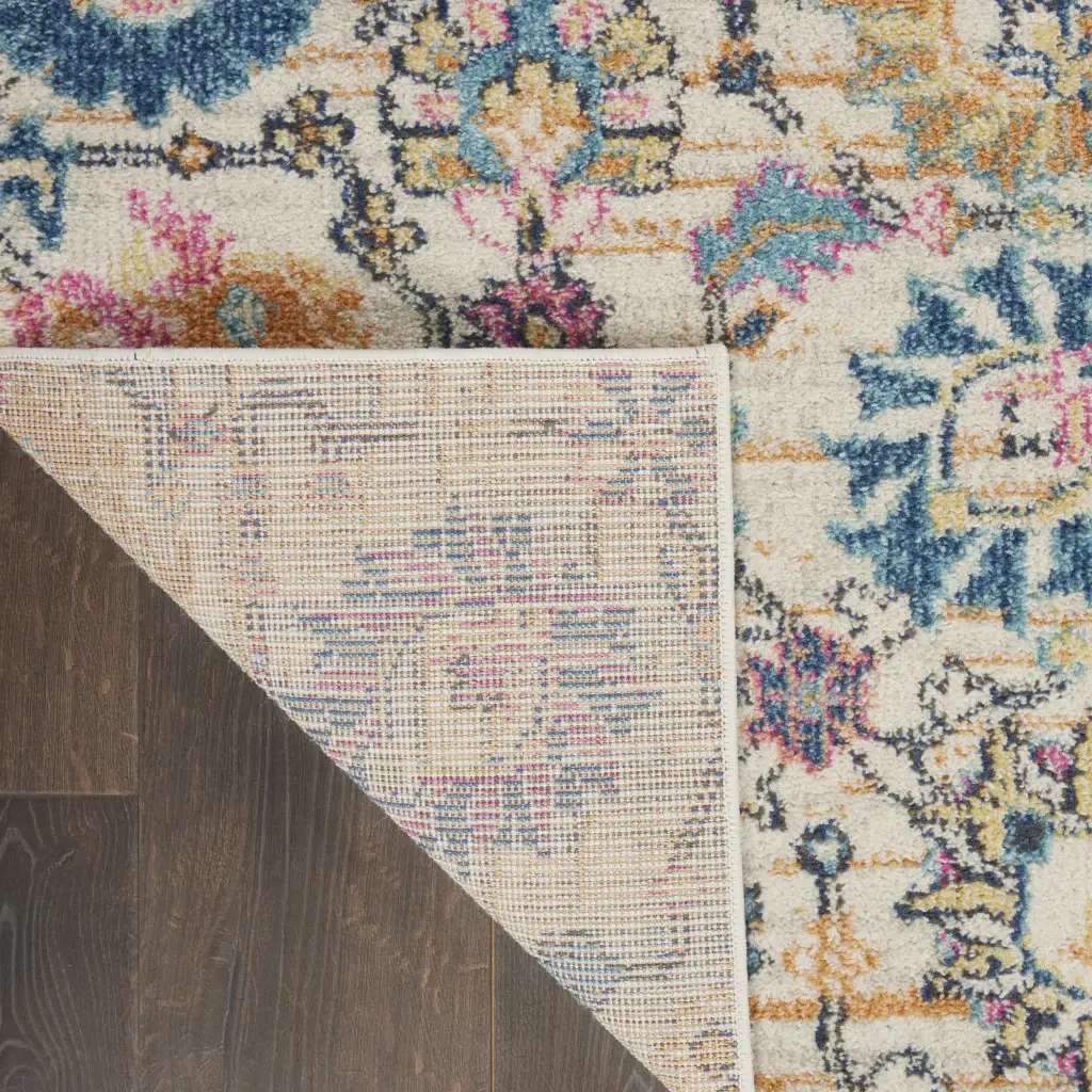 7' X 10' Orange And Ivory Floral Power Loom Area Rug - Image 4