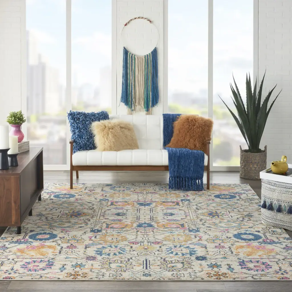 7' X 10' Orange And Ivory Floral Power Loom Area Rug - Image 6