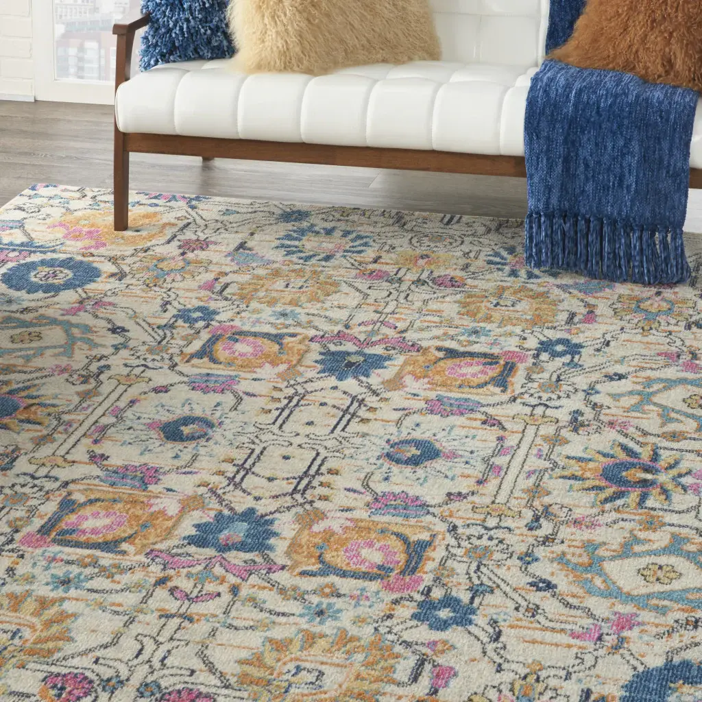 7' X 10' Orange And Ivory Floral Power Loom Area Rug - Image 7