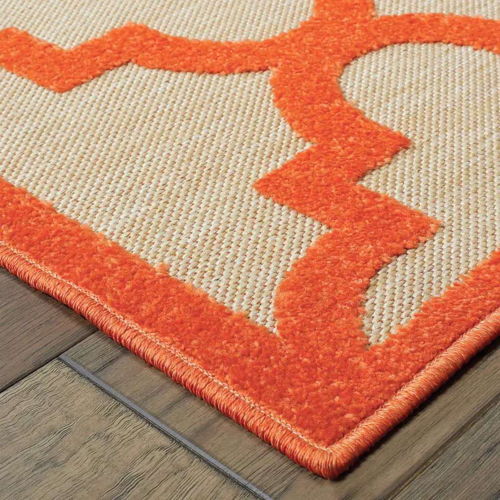 7' X 10' Orange Geometric Stain Resistant Indoor Outdoor Area Rug - Image 3