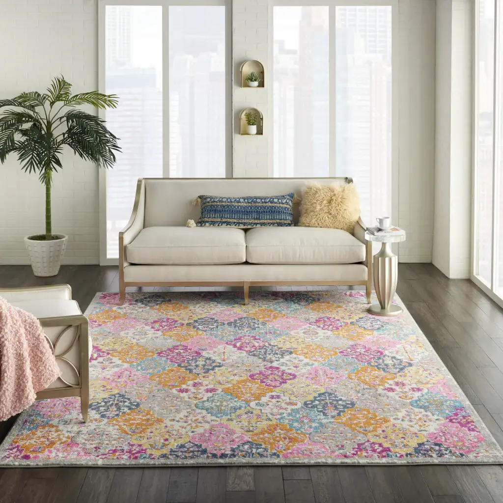 7' X 10' Pink And Gray Geometric Dhurrie Area Rug - Image 6