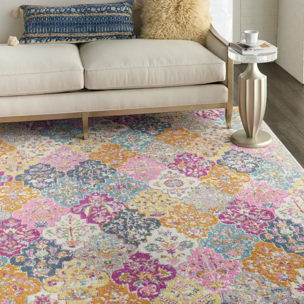 7' X 10' Pink And Gray Geometric Dhurrie Area Rug - Image 7