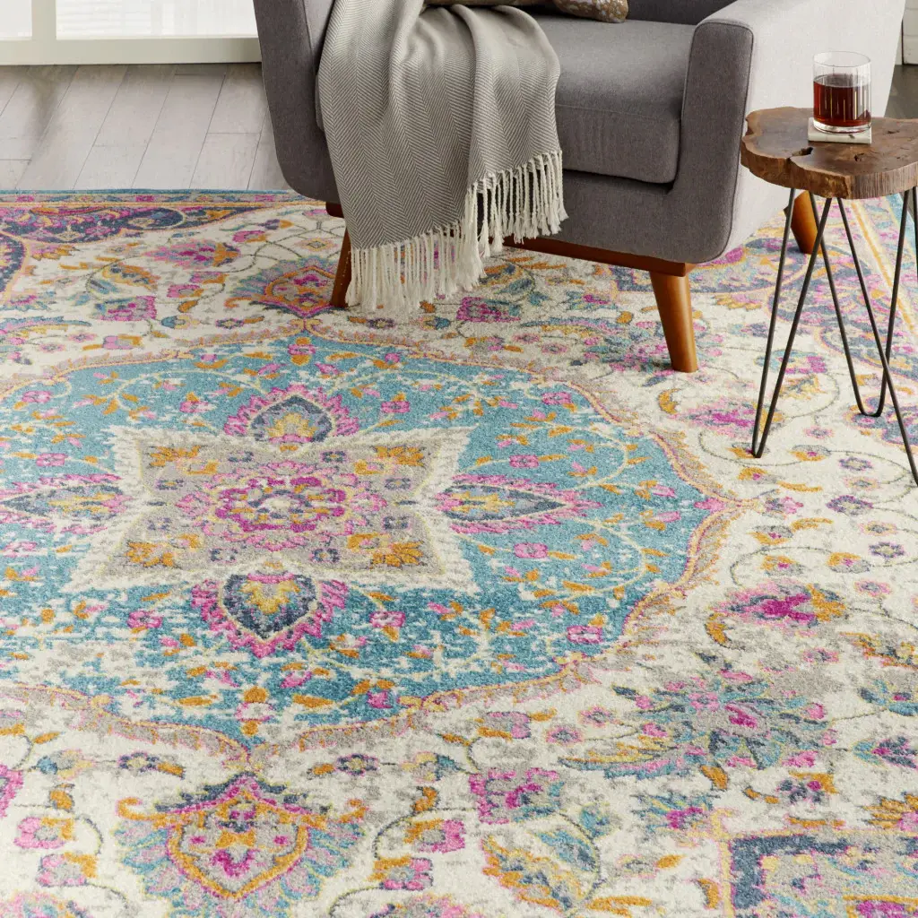 7' X 10' Pink And Green Dhurrie Area Rug - Image 7