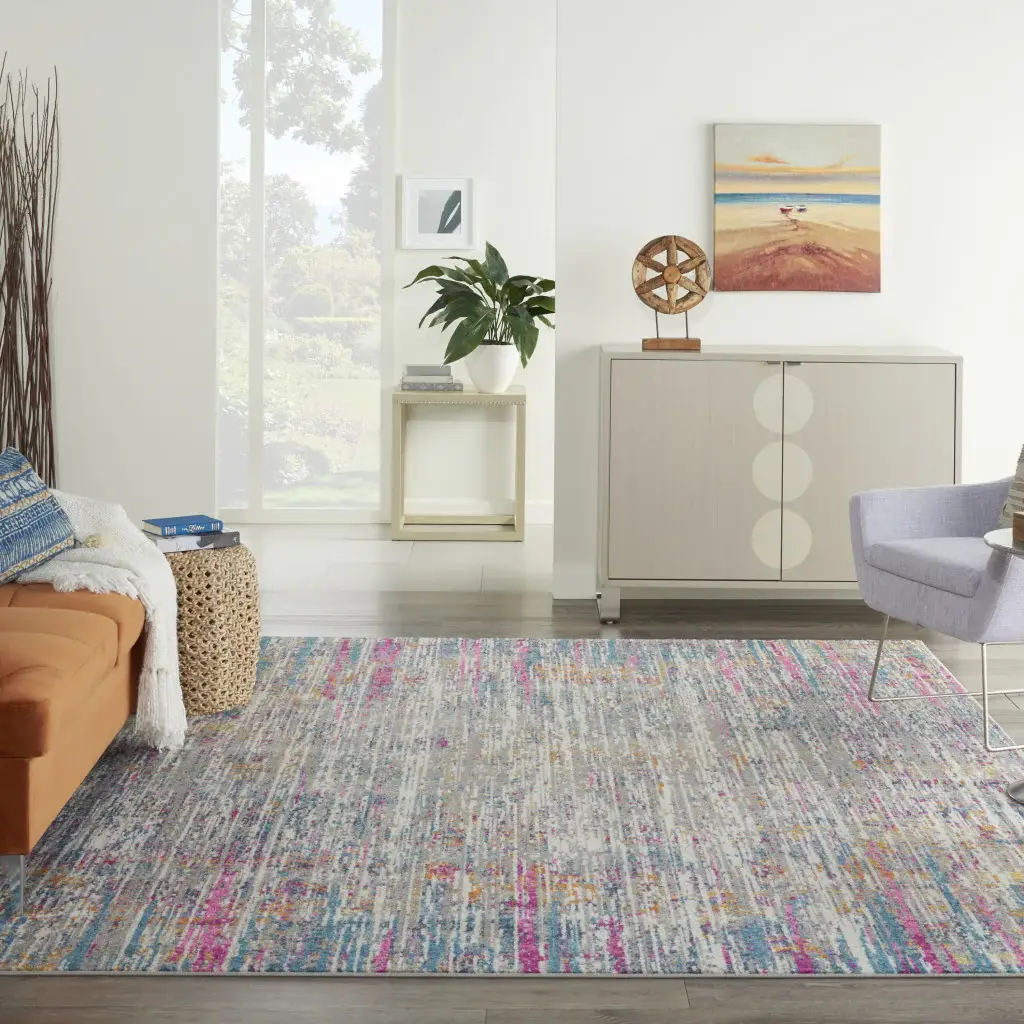 7' X 10' Pink And Ivory Abstract Power Loom Area Rug - Image 6