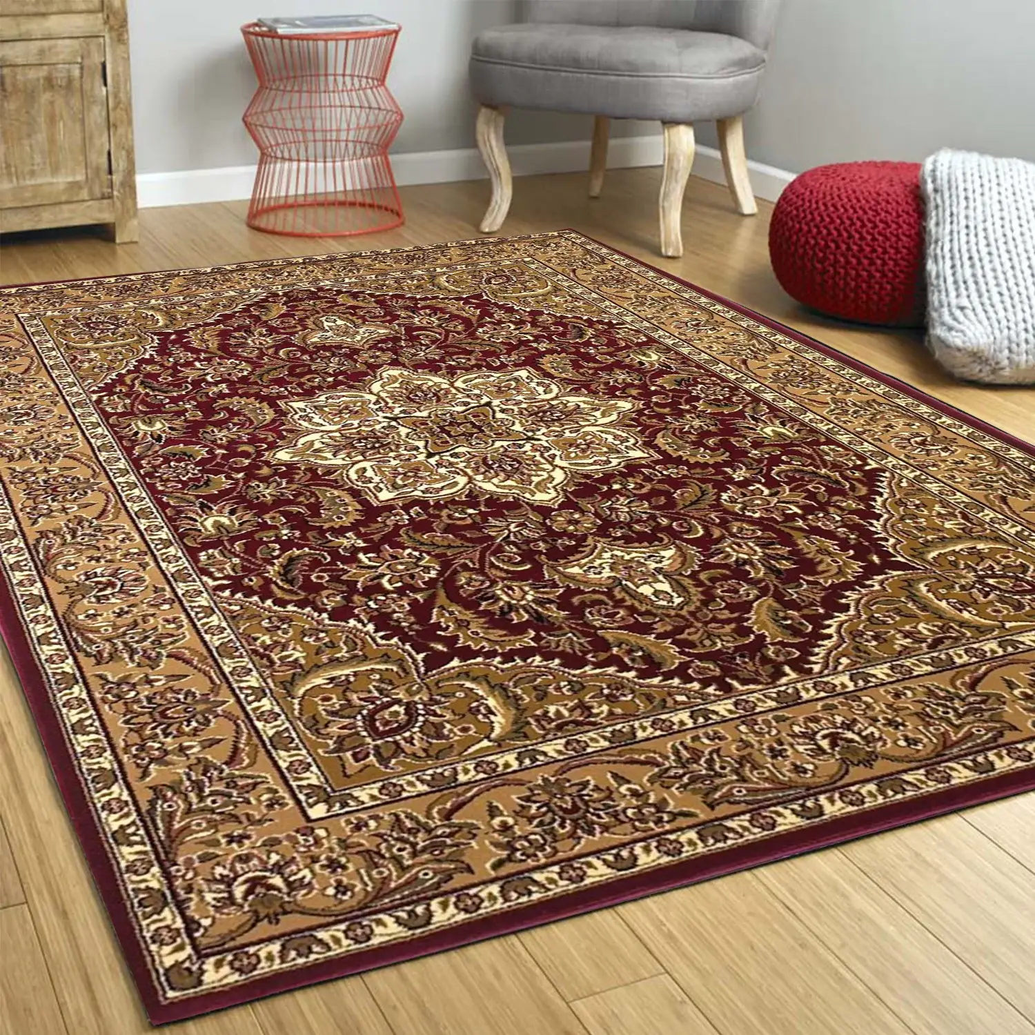 7' X 10'  Polypropylene Red Or  Beige Area Rug - Image 9