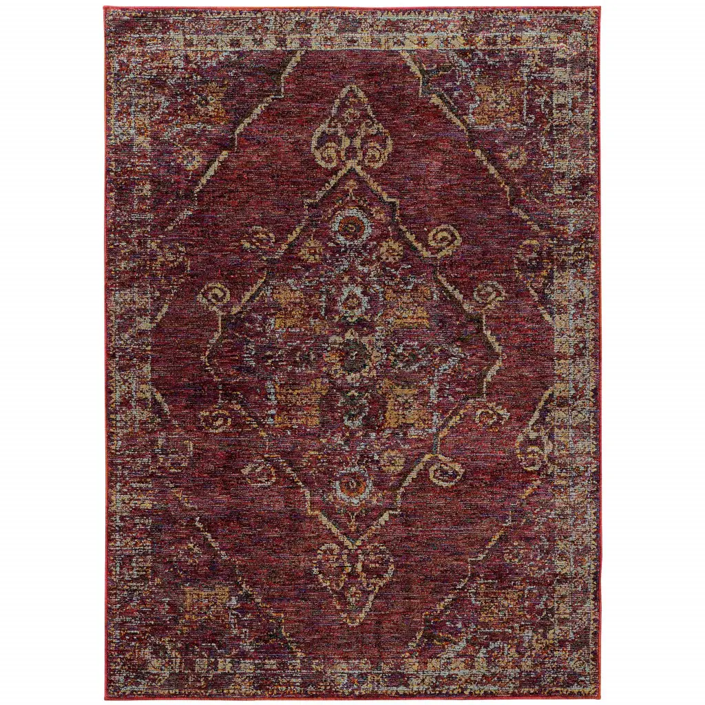 7' X 10' Red and Gold Oriental Power Loom Area Rug - Image 2