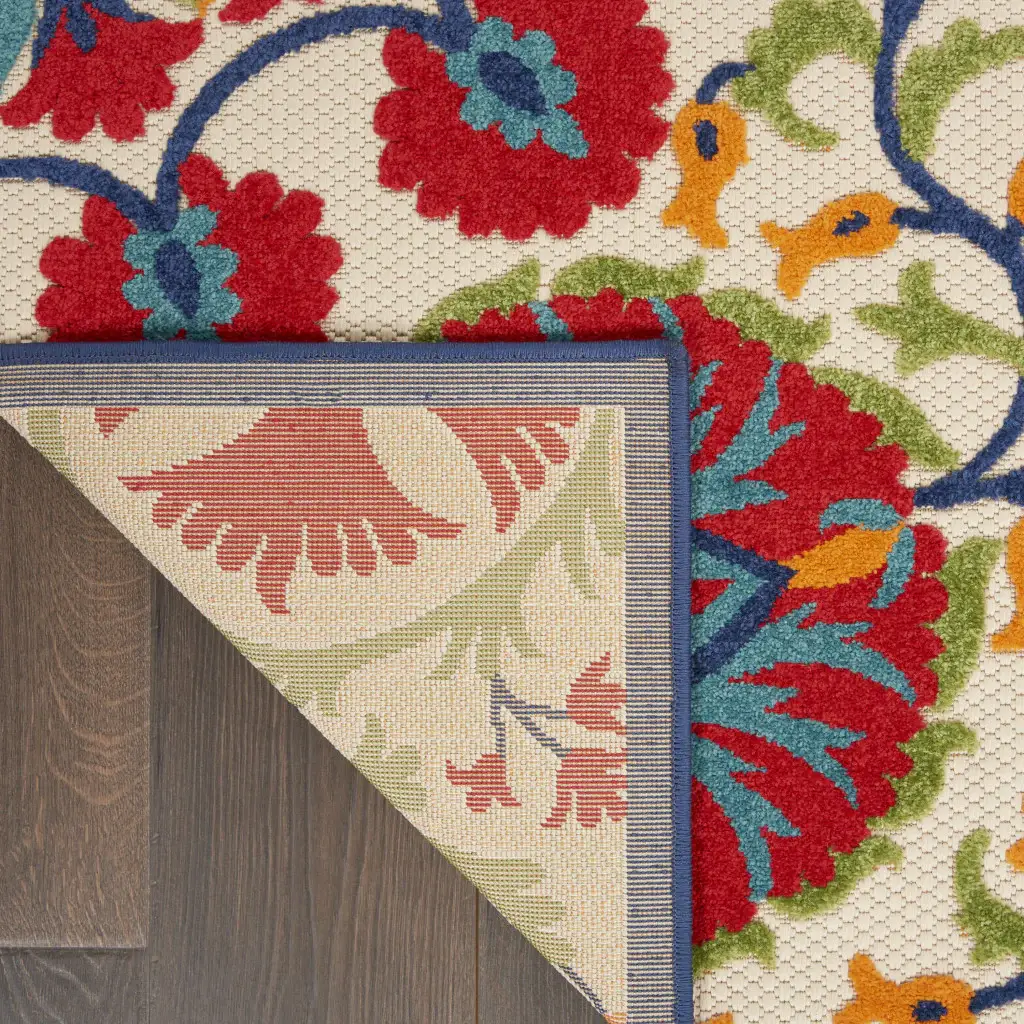 7' X 10' Red And Ivory Floral Indoor Outdoor Area Rug - Image 8