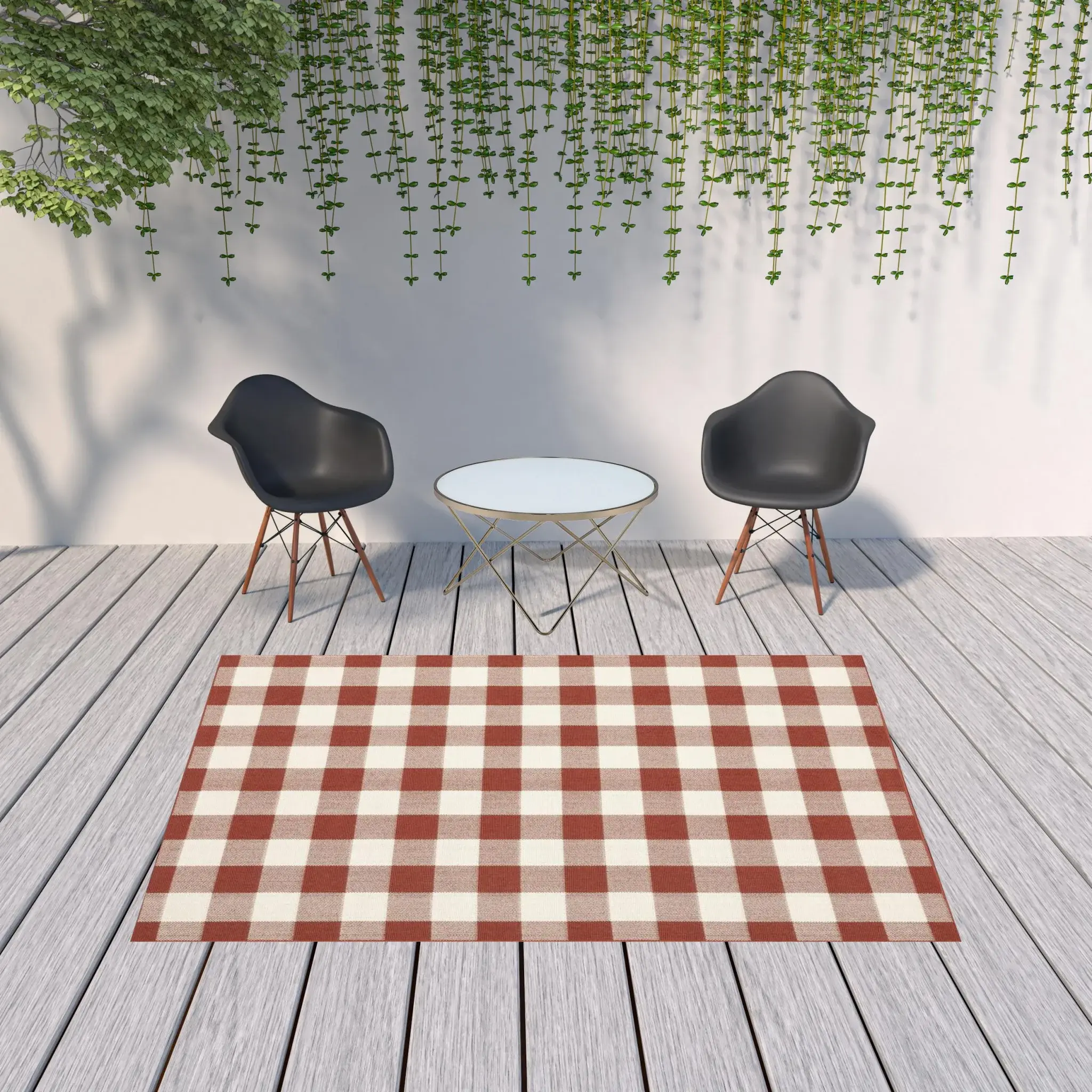 7' X 10' Red and Ivory Geometric Stain Resistant Indoor Outdoor Area Rug - Image 2