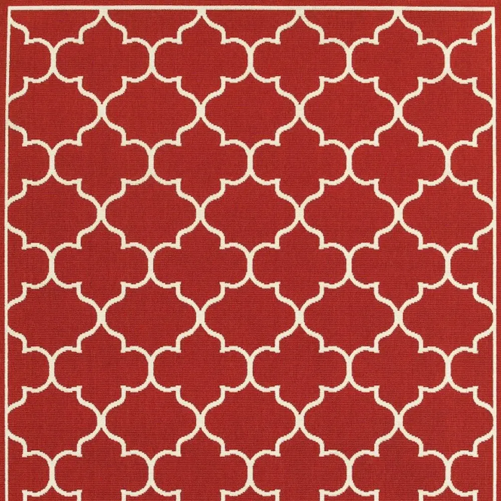 7' X 10' Red and Ivory Indoor Outdoor Area Rug - Image 3