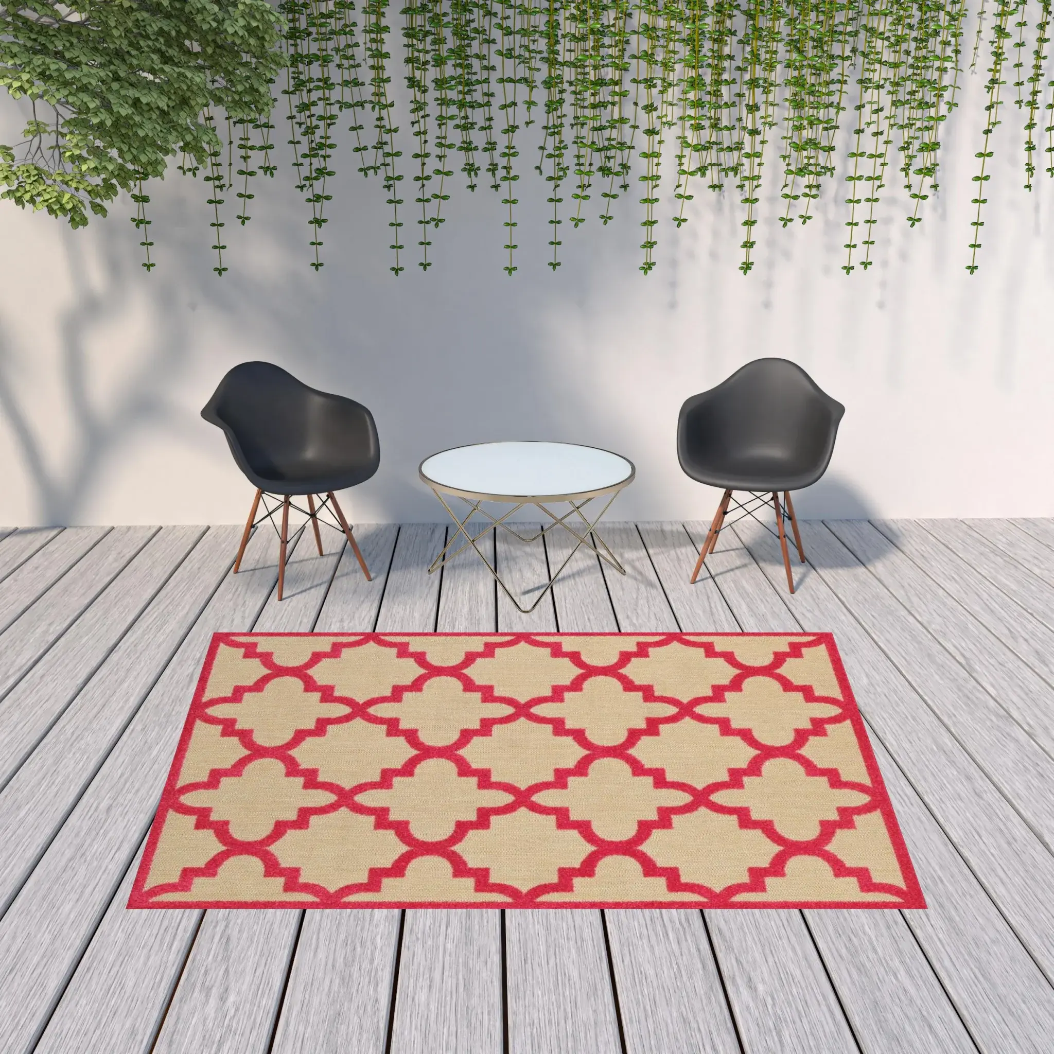7' X 10' Red Geometric Stain Resistant Indoor Outdoor Area Rug - Image 2