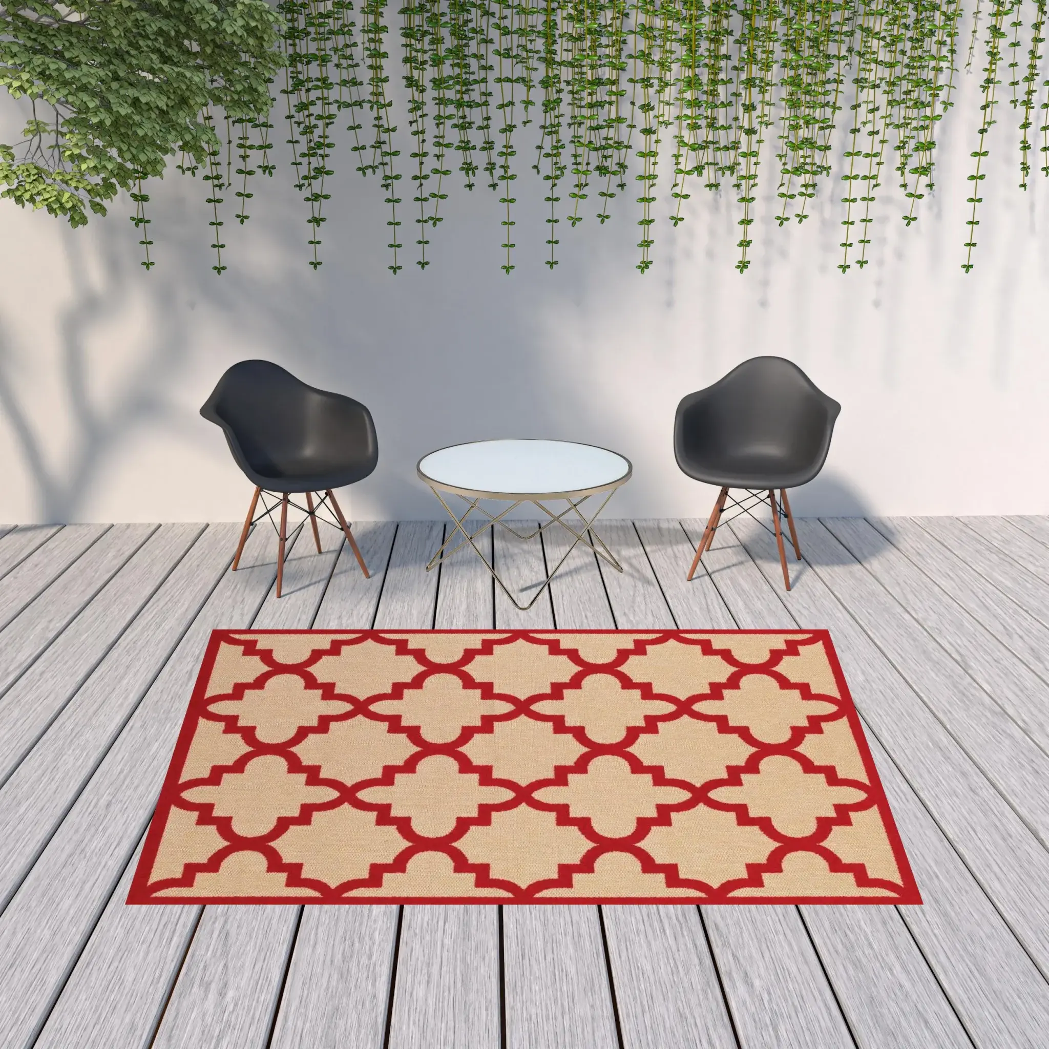 7' X 10' Red Geometric Stain Resistant Indoor Outdoor Area Rug - Image 2