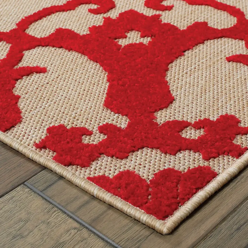 7' X 10' Red Oriental Stain Resistant Indoor Outdoor Area Rug - Image 3