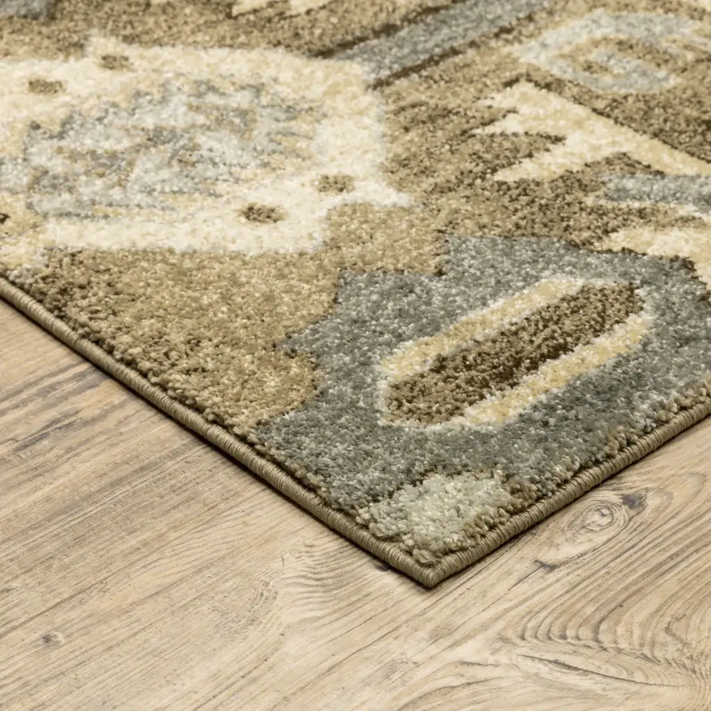 7' X 10' Tan And Gold Central Medallion Indoor Area Rug - Image 5