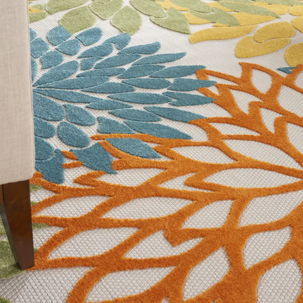 7' X 10' Turquoise Floral Non Skid Indoor Outdoor Area Rug - Image 7