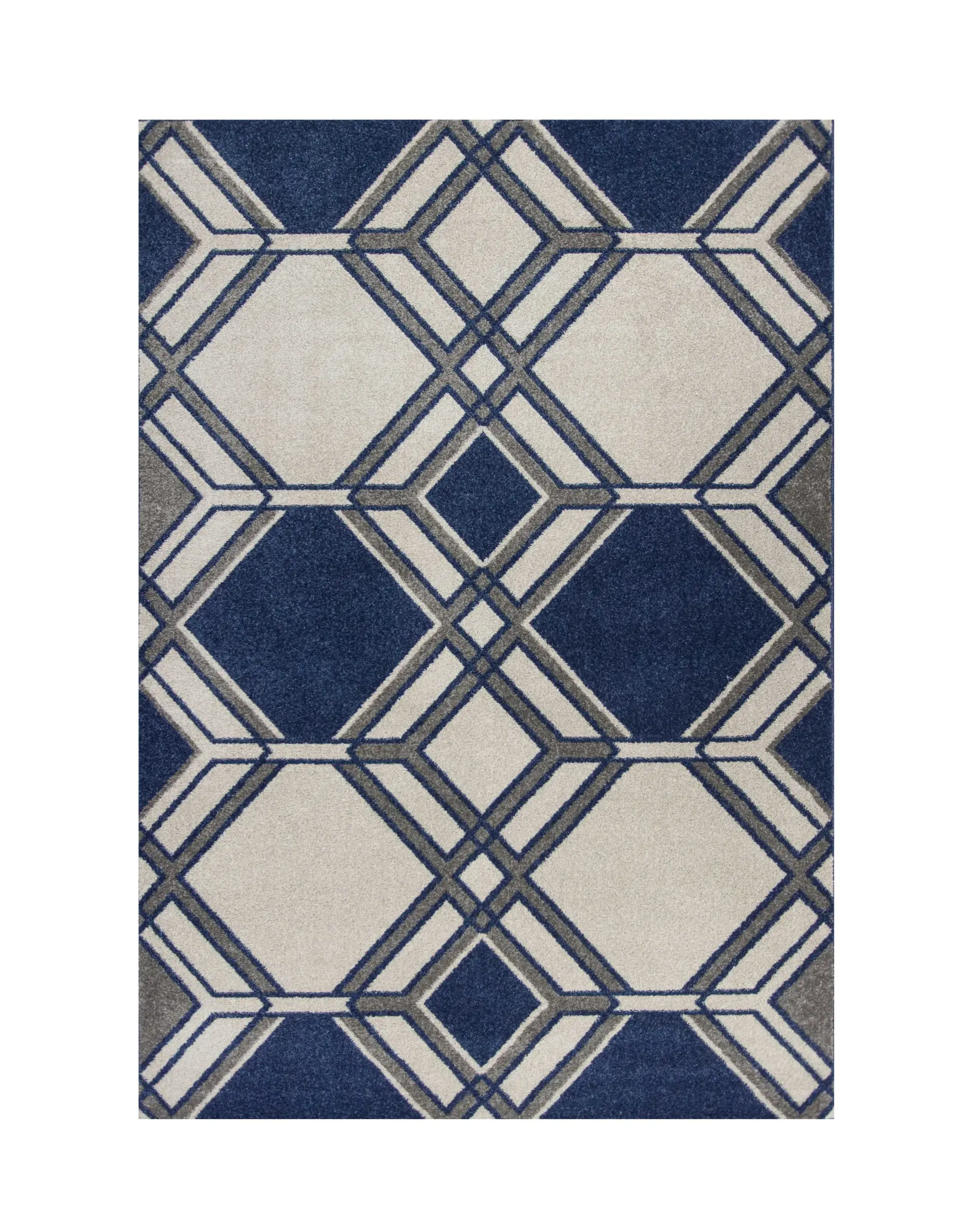 7' X 11' Ivory Or Denim Geometric Hexagon Uv Treated Indoor Area Rug - Image 2