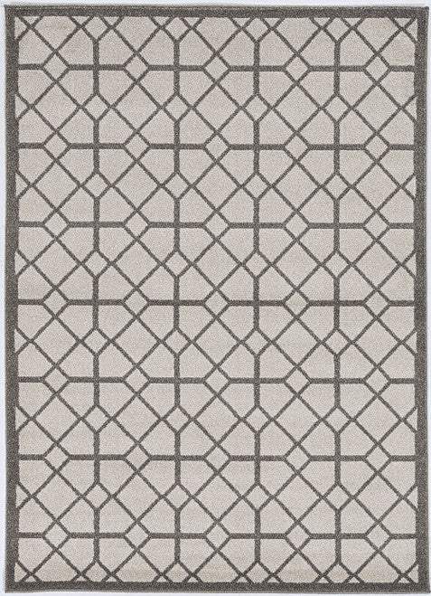7' X 11' Ivory Or Grey Geometric Diamonds Indoor Outdoor Area Rug - Image 2