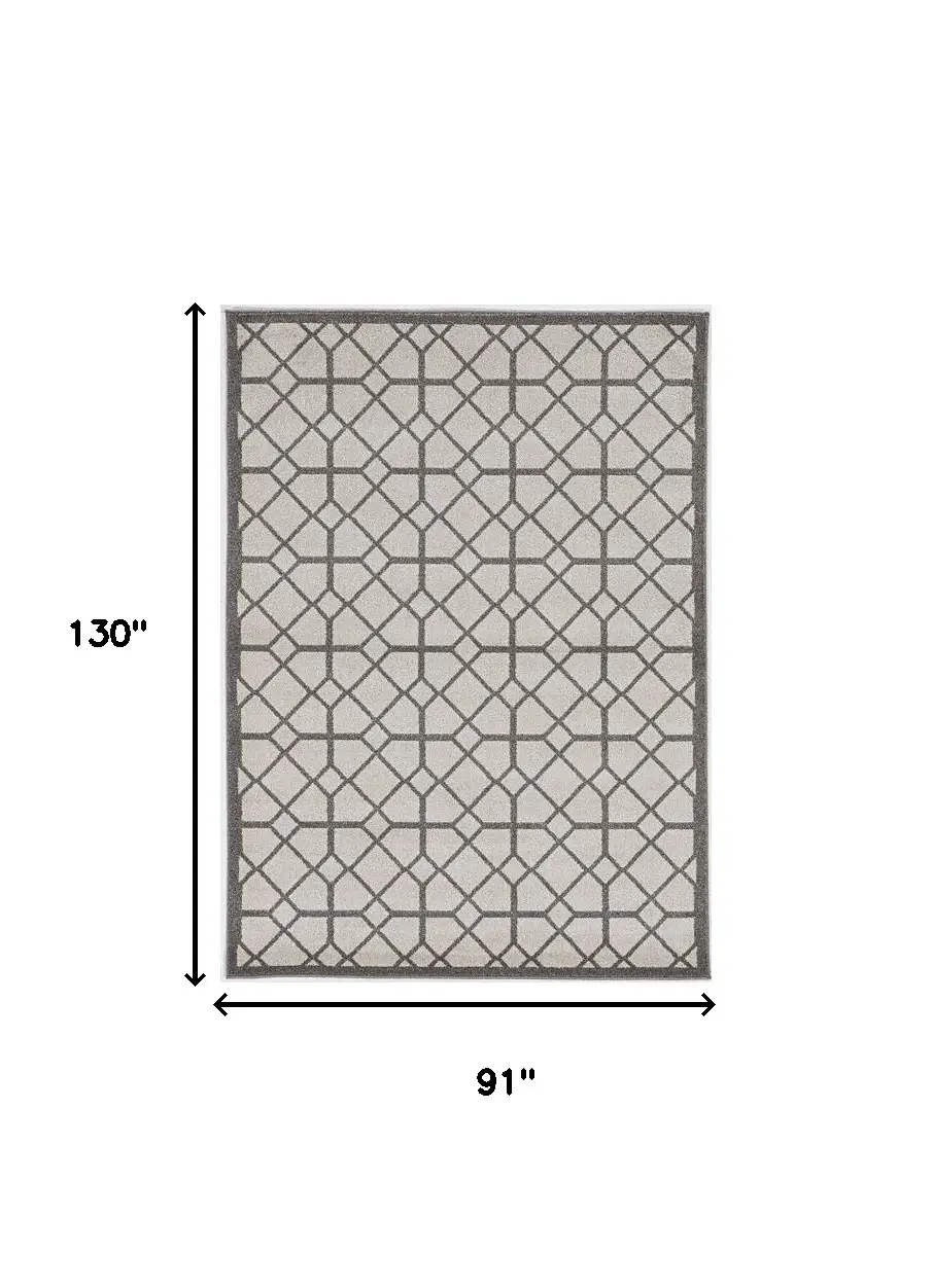 7' X 11' Ivory Or Grey Geometric Diamonds Indoor Outdoor Area Rug - Image 3