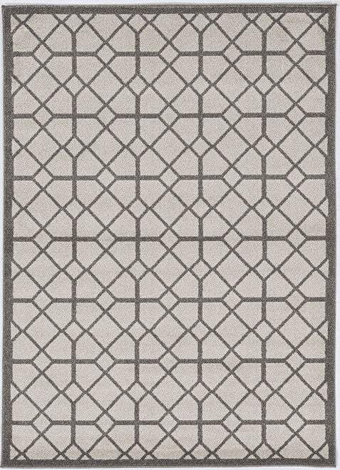 7' X 11' Ivory Or Grey Geometric Diamonds Indoor Outdoor Area Rug - Image 5