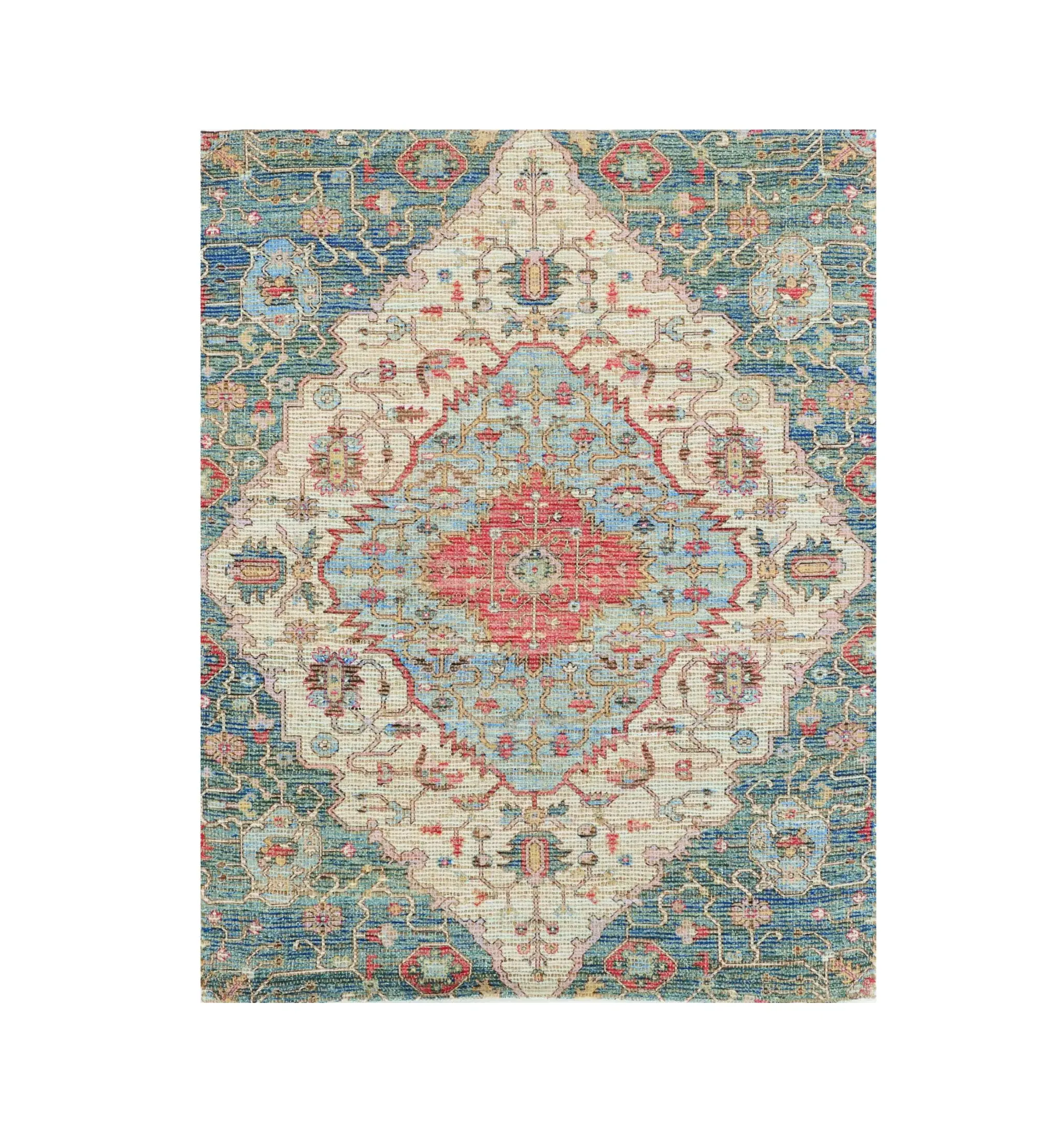 7' X 12' Blue and Red Medallion Handmade Area Rug - Image 2