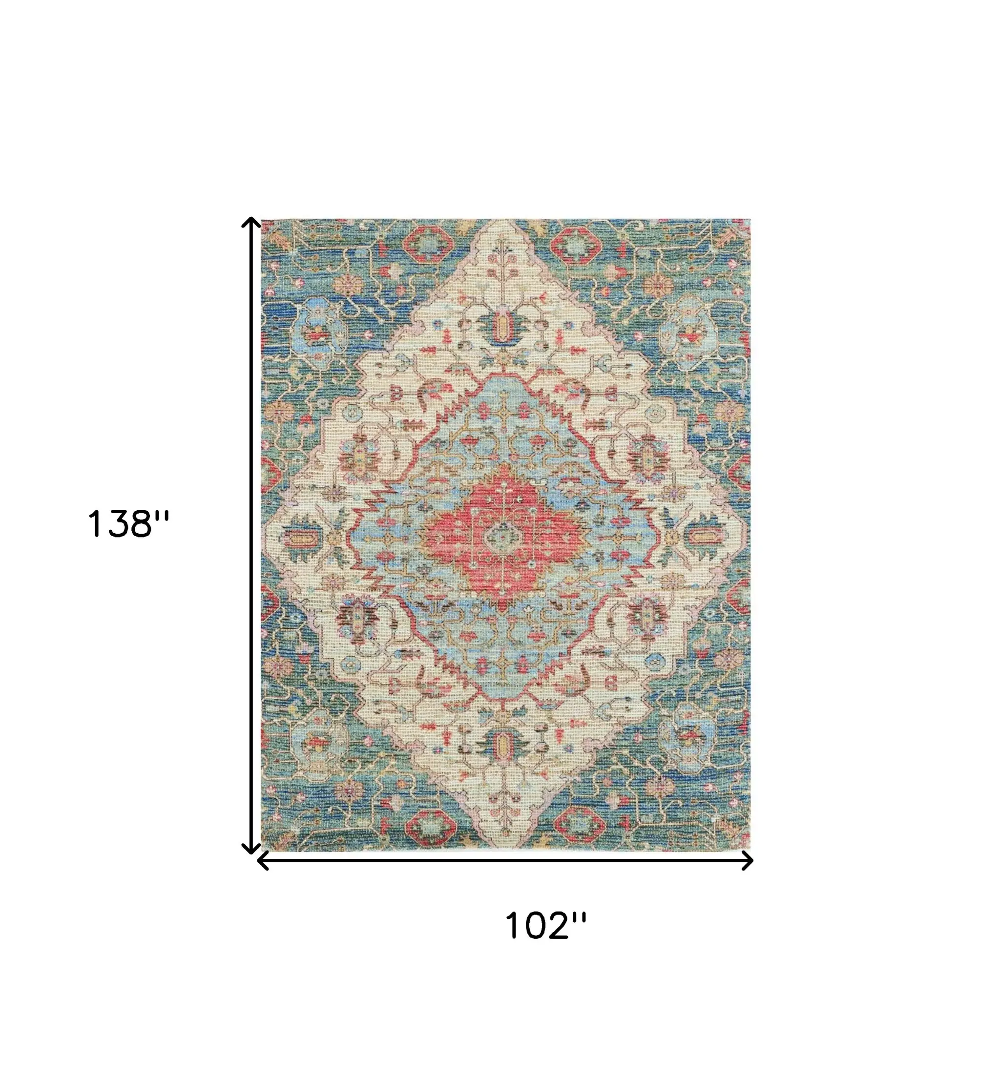 7' X 12' Blue and Red Medallion Handmade Area Rug - Image 3