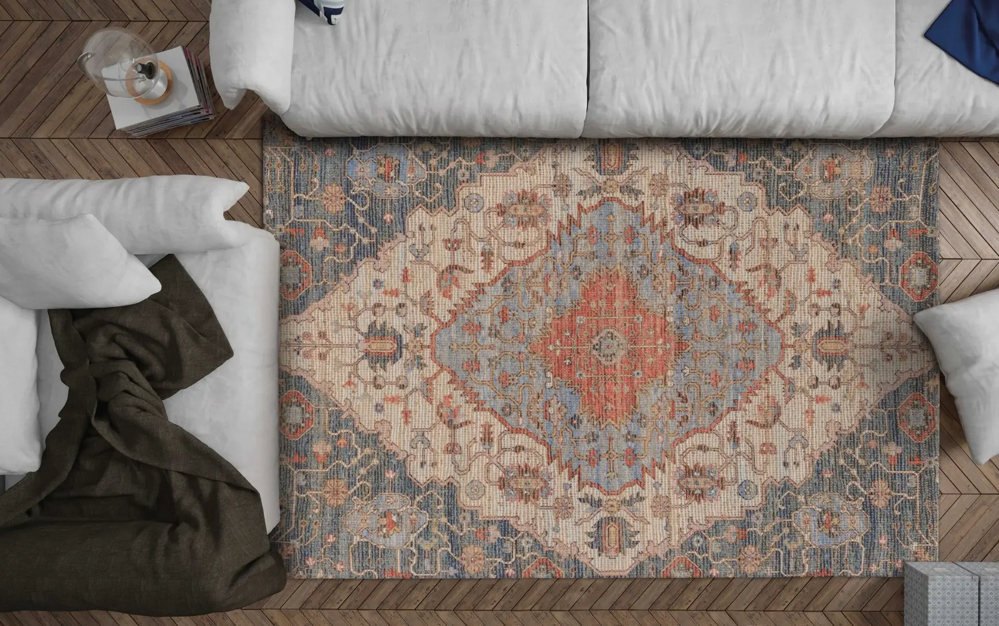 7' X 12' Blue and Red Medallion Handmade Area Rug - Image 6