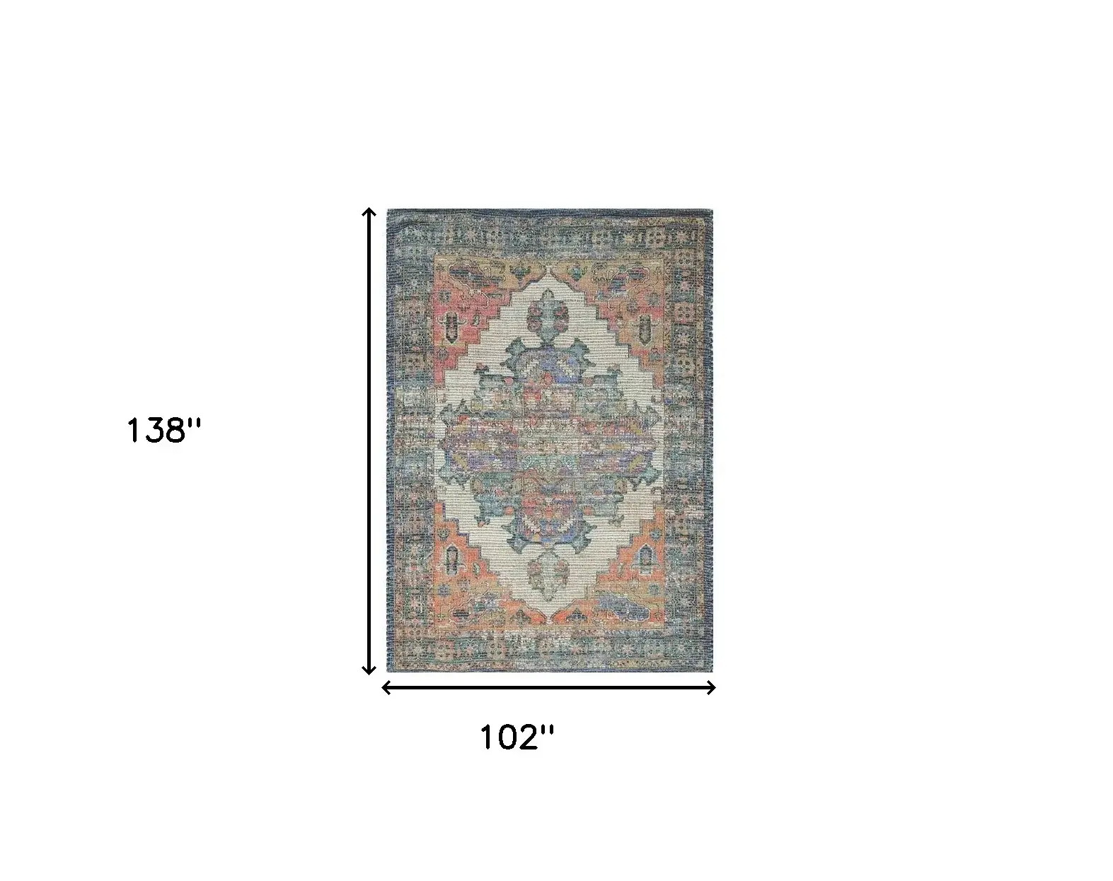 7' X 12' Blue Orange Hand Woven Traditional Medallion Indoor Area Rug - Image 3