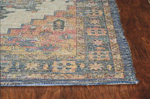 7' X 12' Blue Orange Hand Woven Traditional Medallion Indoor Area Rug - Image 6