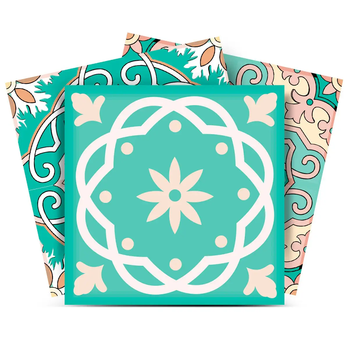 7" X 7" Aquamarine Mosaic Peel And Stick Removable Tiles