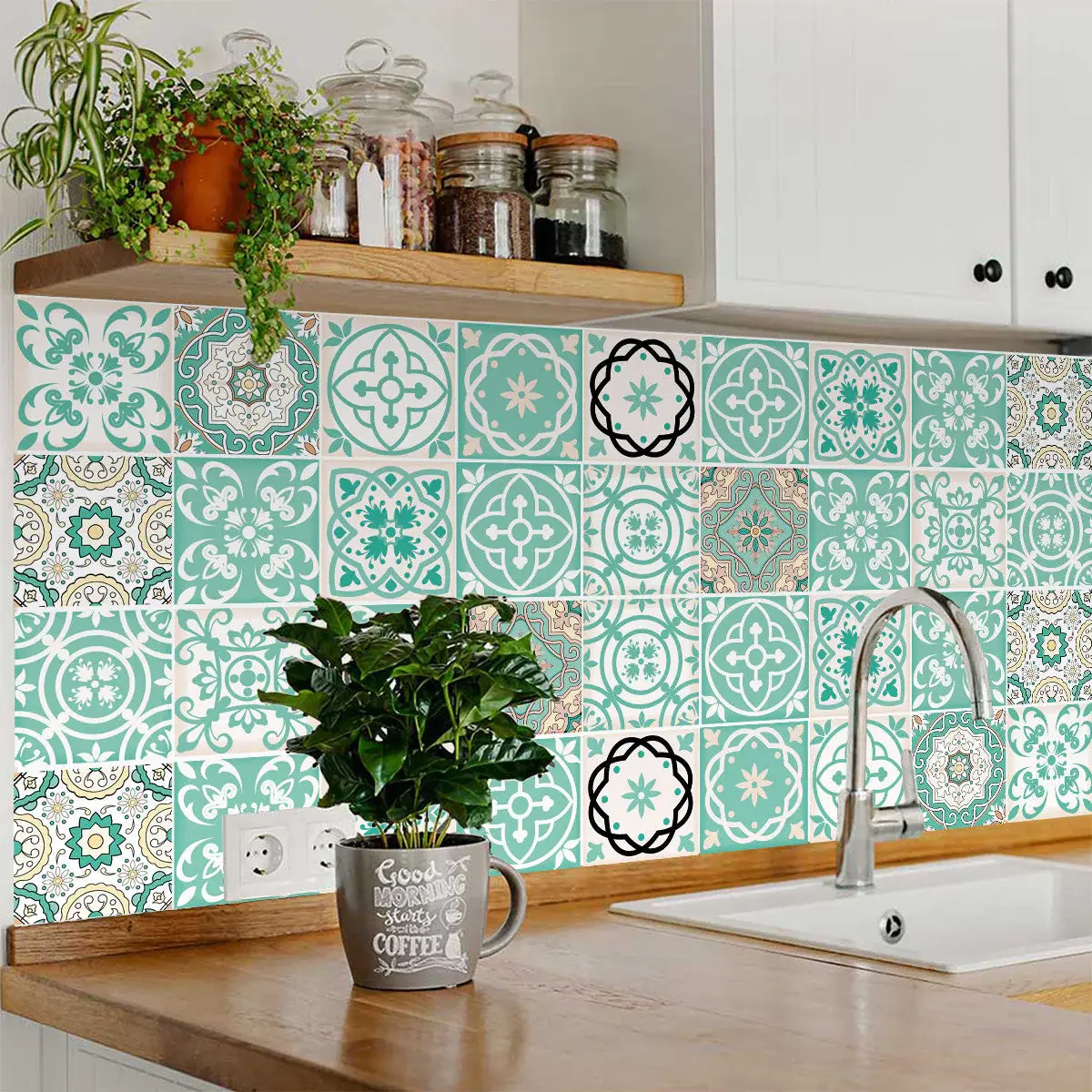 7" X 7" Aquamarine Mosaic Peel And Stick Removable Tiles - Image 5