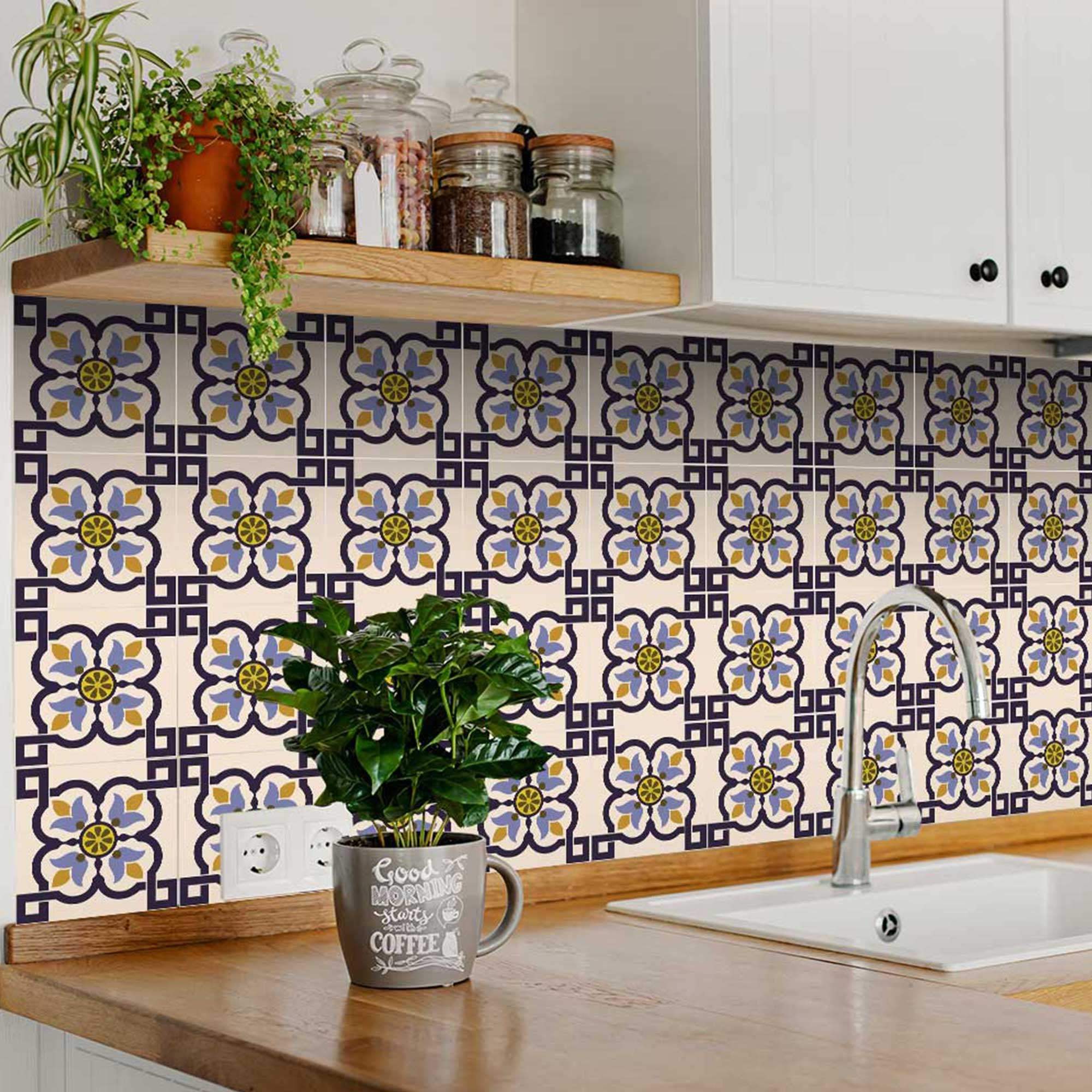 7" X 7" Azul Flora Peel and Stick Removable Tiles - Image 4